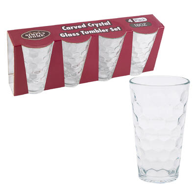 wholesale Simply Home Carved Crystal Glass Tumbler Set 16oz 4pk