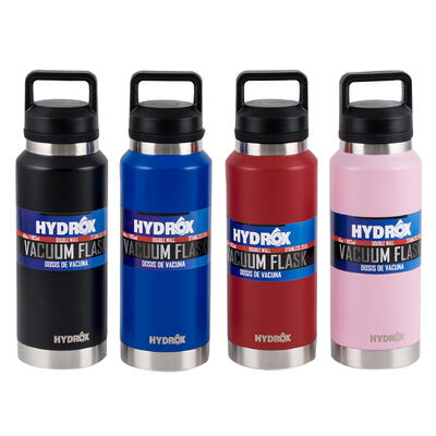 Hydrox Stainless Steel Vacuum Flask -  40oz - Double Wall Insulation - 4 Assorted Colors