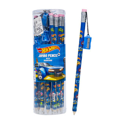 wholesale Hot Wheels Jumbo Pencil with Sharpener, 12 Pieces