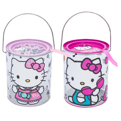 wholesale Hello Kitty Clear Gift Container with Handle and Tin Lid - 6.25 in Pink/Red Assorted