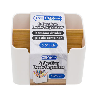 wholesale Pro Office 2-Section Desk Organizer, 5.5", Bamboo Divider and Plastic Container
