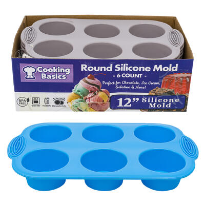 wholesale Cooking Basics Round Silicone Mold, 6 Count, 12 in, Oven Safe, BPA Free