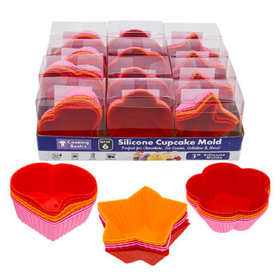 wholesale Cooking Basics Silicone Cupcake Mold Set of 6, 3" Molds, Assorted Colors, BPA Free