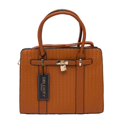 wholesale Deluxity Satchel Bag with Lock - Brown