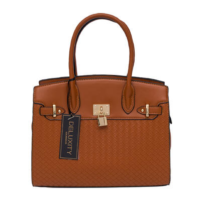 wholesale Deluxity Satchel Bag with Lock - Brown