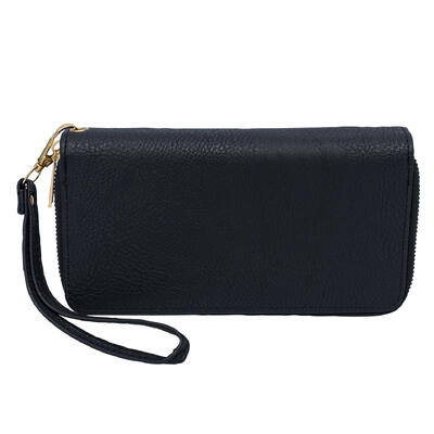 wholesale Park Ave Collection Double Zipper Wallet - Black/Faux Leather
