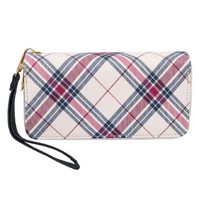 wholesale Chic Unlimited Double Zipper Wallet - Plaid with Black Strap