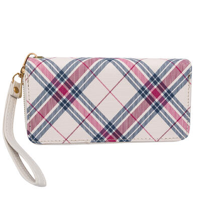 wholesale Chic Unlimited Double Zipper Wallet - Plaid with Strap
