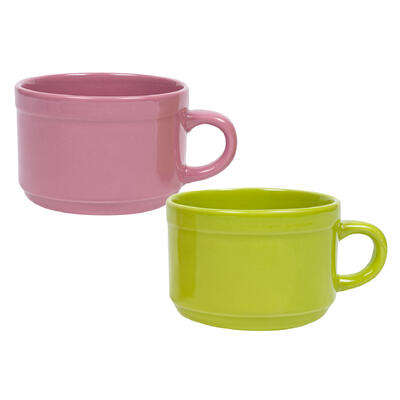 wholesale Soup Mug, 22 oz/650ml, Ceramic, Green and Pink, Assorted