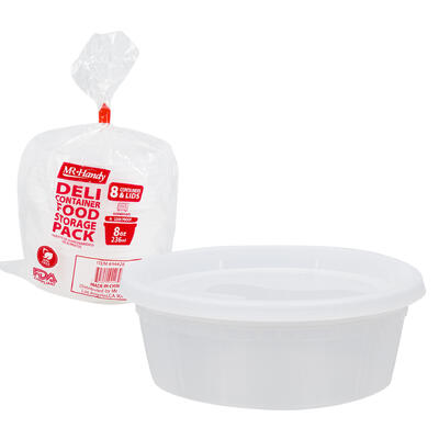 wholesale Mr. Handy Deli Container Food Storage Pack - 8 Containers & Lids - 8oz/236ml - Leak Proof - Microwave Safe