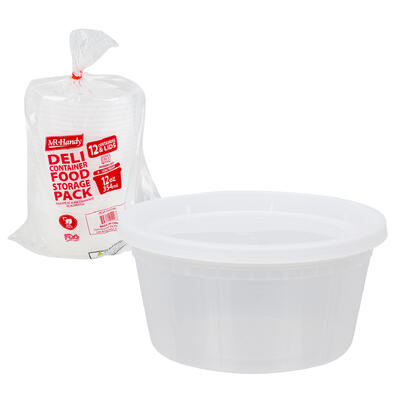 wholesale Mr. Handy Deli Container Food Storage Pack - 12 Containers & Lids - 12oz/354ml - Leak Proof - Microwave Safe
